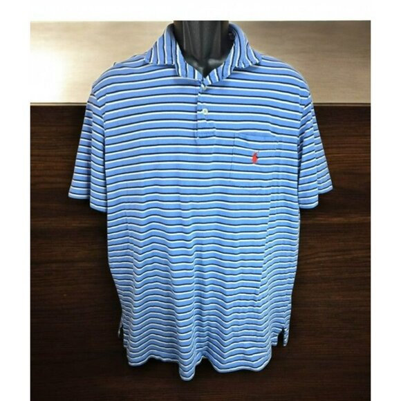 Polo Ralph Lauren Mens Blue Striped Polo Large - Picture 1 of 7